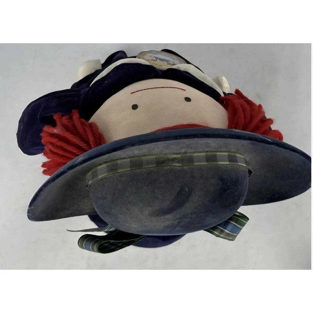 Vintage Madeline 60th Anniversary Plush Rag Doll Navy Velvet Dress Hat Stand